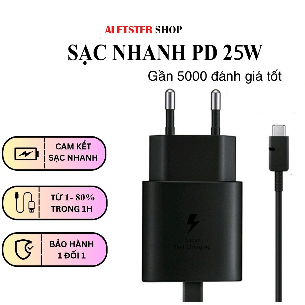 Bộ Củ Cáp Sạc Nhanh 25W TypeC To TypeC Cho các dòng Máy chân cắm typeC bảo hành 12 tháng ALEISTER