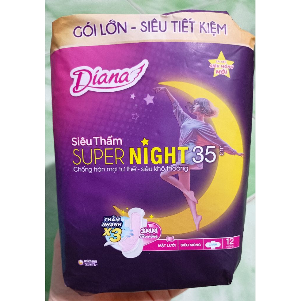 (Giá gốc 76k) BĂNG VỆ SINH DIANA BAN ĐÊM 35CM gói 12miếng