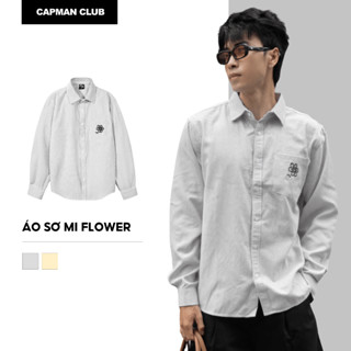  Áo sơ mi nam tay dài FLOWER sọc Oxford phom rộng CAPMAN CLUB sơ mi unisex thêu hoa trẻ trung thoải mái 