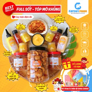  Combo Full Sốt Tóp Mỡ Khủng - Bánh tráng phơi sương Catsky Food xốt phô mai trứng muối đồ ăn vặt 