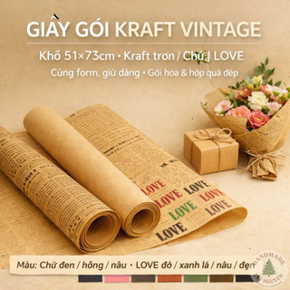  Giấy Báo Chữ Gói Hoa Kraft Vintage 51×73cm – Kraft Trơn In Chữ LOVE – Gói Quà Gói Tập Chụp Ảnh 