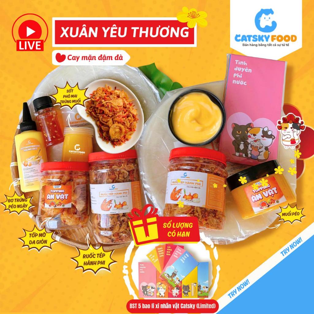 Combo Xuân Yêu Thương - Bánh tráng phơi sương Catsky Food sốt phô mai trứng muối đồ ăn vặt