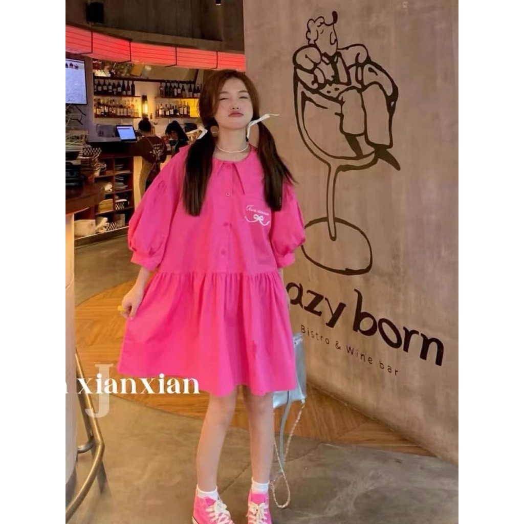 Đầm xô hồng Hãng Jiwa Newtag