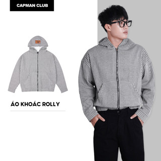  SALE TẾT 40%  Áo khoác nam có mũ phom Boxy ROLLY phom rộng CAPMAN CLUB họa tiết kẻ sọc trắng đen trẻ trung 