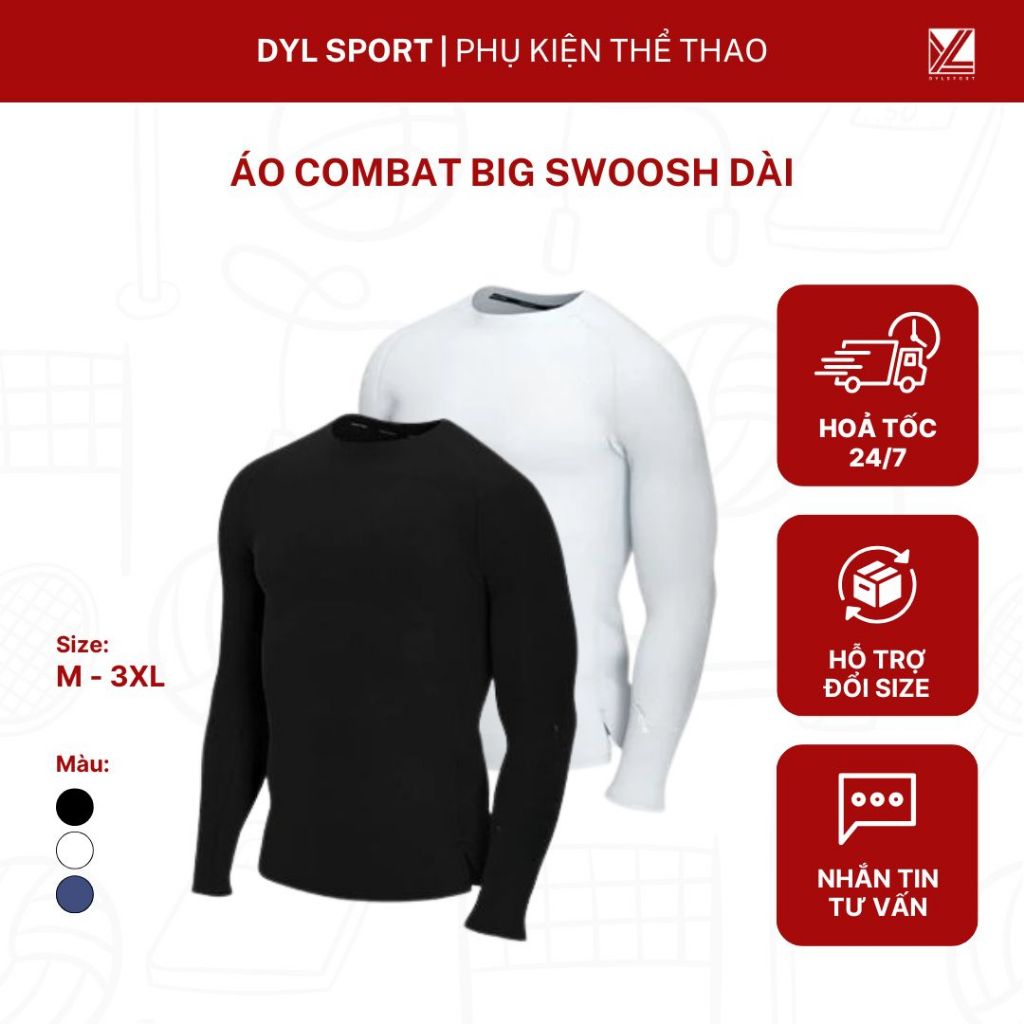 Áo Combat Big Swoosh dài tay | Áo Combat dài tay giúp vận động linh hoạt, thoải mái