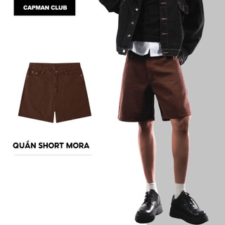  Quần short nam jean MORA màu nâu socola CAPMAN CLUB phom rộng trên gối trẻ trung thoải mái 