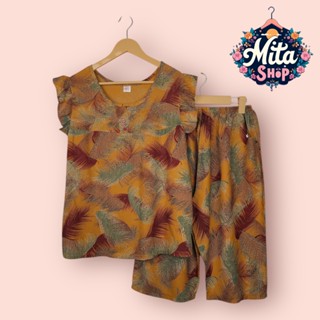  Đồ Bộ Nữ Trung Niên Quần Lửng Tay Cánh Tiên - Chất Liệu Vải Tole Nhung Mềm Mịn Thoáng Mát - Big Size 49-89kg 