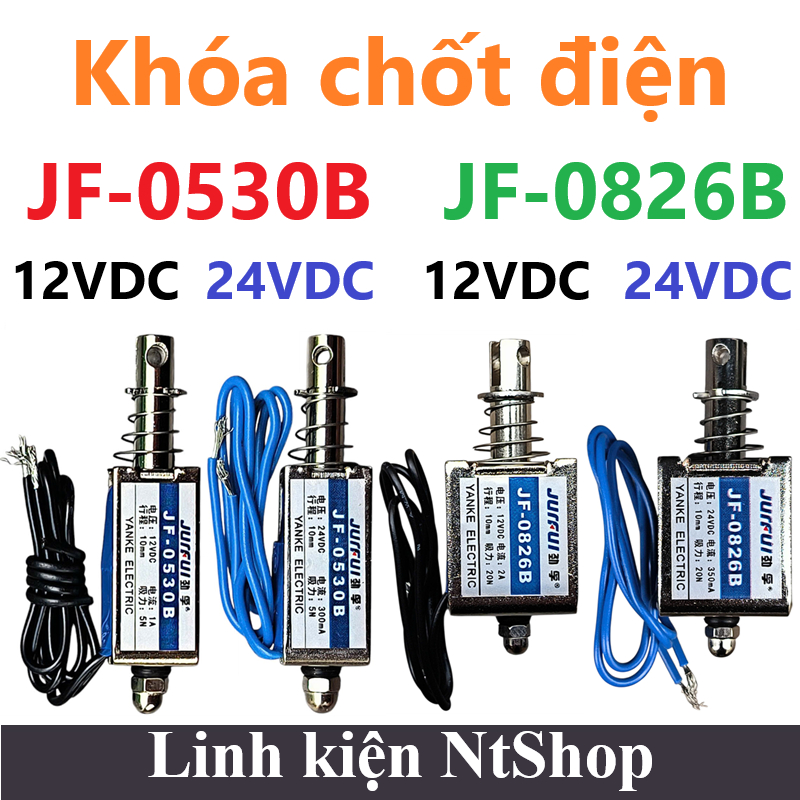 Khóa chốt điện JF-0530B / JF-0826B 12VDC / 24VDC dùng nam châm điện làm khóa cửa điện từ