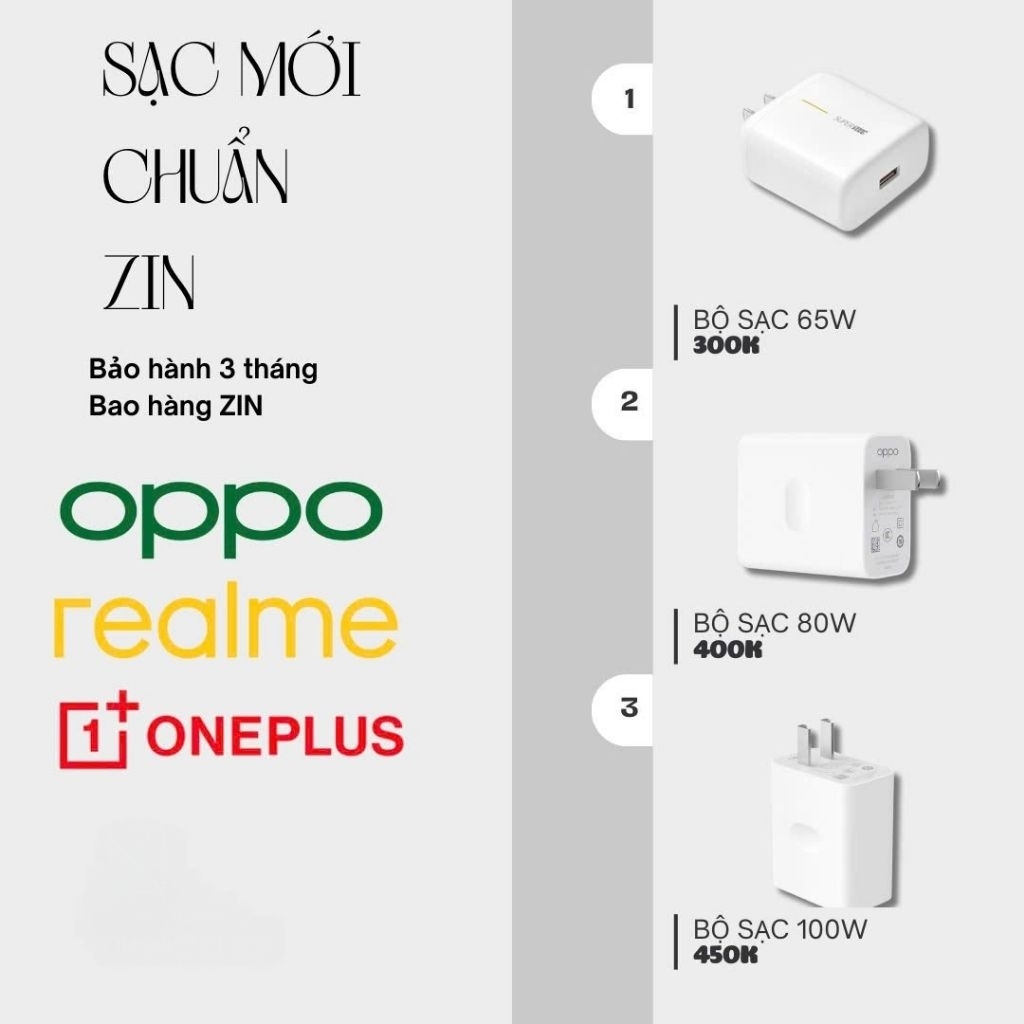 BỘ SẠC ZIN 65W 80W 100W CHO ONEPLUS/OPPO/REALME