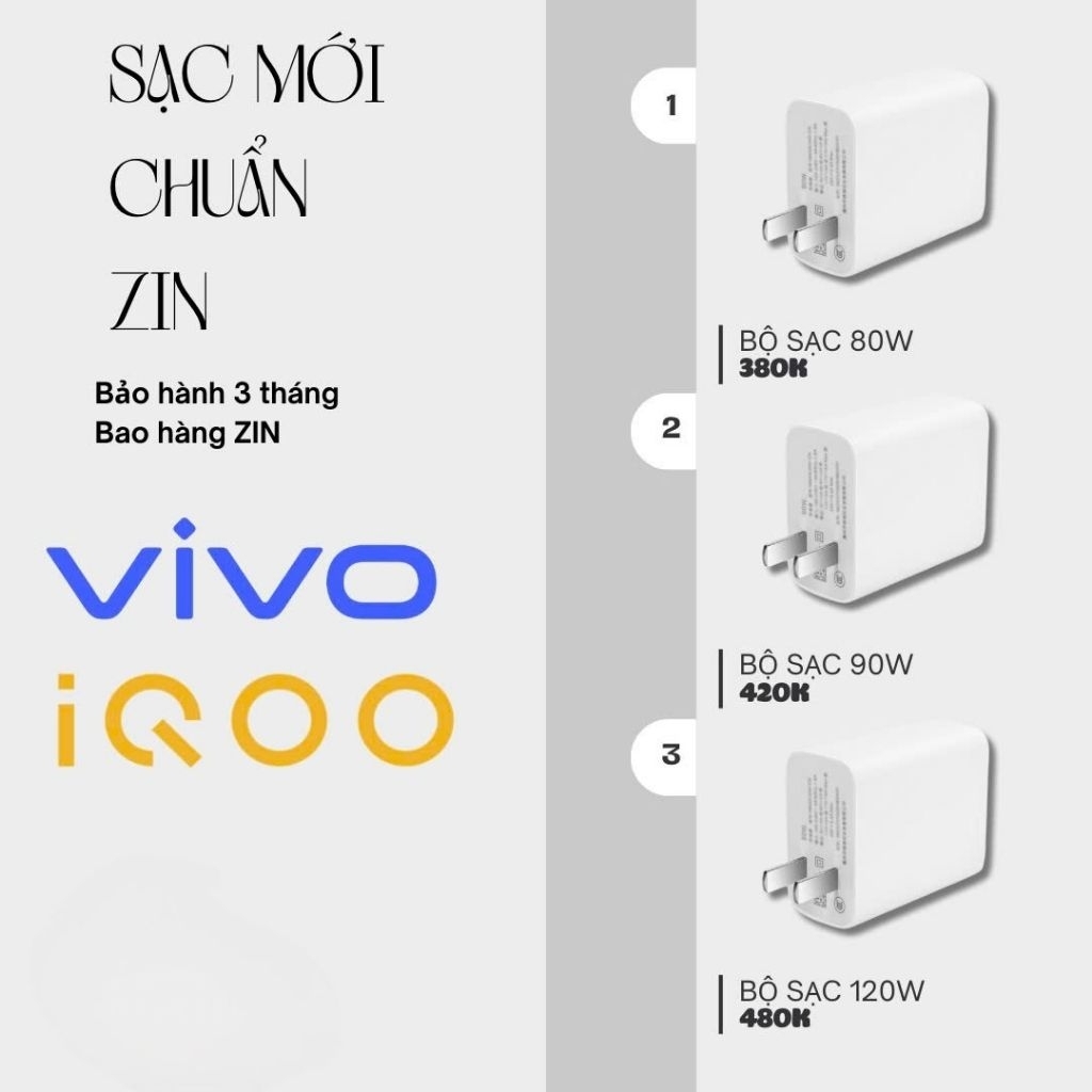 BỘ SẠC ZIN 80W 90W 120W CHO VIVO/IQOO