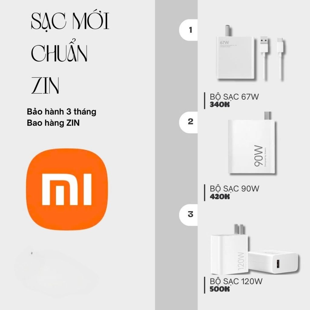 BỘ SẠC ZIN 67W 90W 120W CHO XIAOMI/REDMI