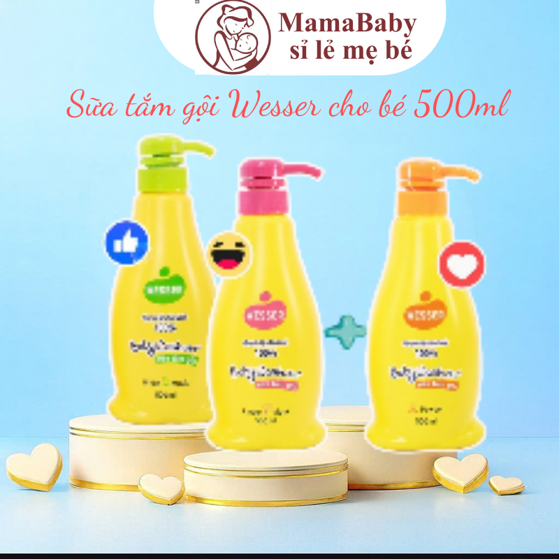 Sữa Tắm Gội Wesser 2 In 1 500ml - Cam/Xanh Lá/Hồng mẫu mới mamababysile