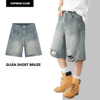   SALE TẾT 40%  Quần short nam Lửng màu wash xanh BRUZE - bst "VỪA ĐỦ" CAPMAN CLUB quần jean lửng nam qua gối trẻ trung 