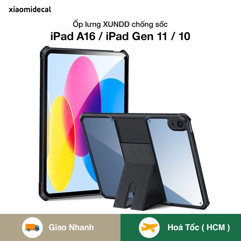 Ốp lưng XUNDD iPad A16 / iPad Gen 11 / 10 chống trầy, viền TPU chống sốc, mặt lưng chân đế
