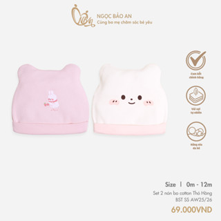 M&B (0-3M) Set 2 nón sơ sinh chất cotton cao cấp mềm mịn không bị ngấn trán, bảo về đầu bé, thoáng mát BST SS25