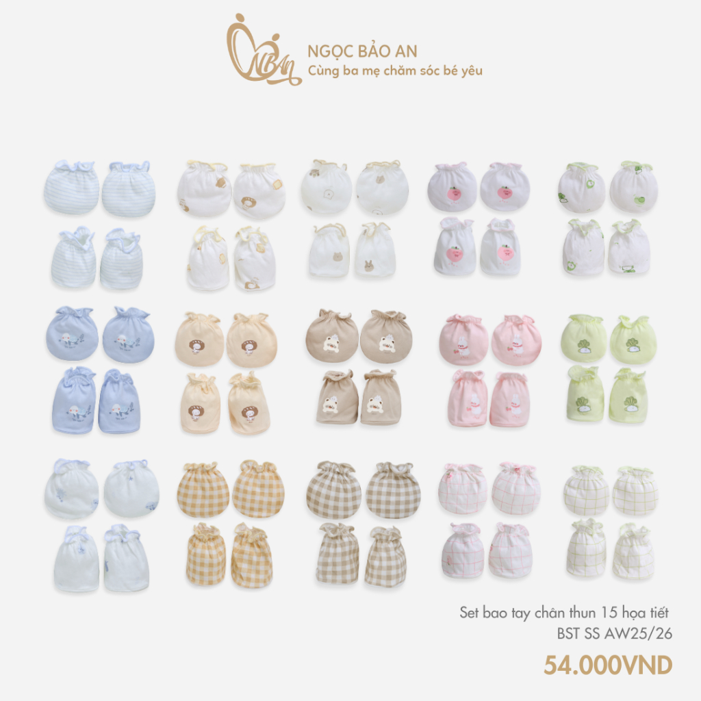 M&B (0-3M) Set bao tay chân thun cho bé sơ sinh chất cotton mềm mịn bảo vệ bé không bị ngấn tay bé BST SS25