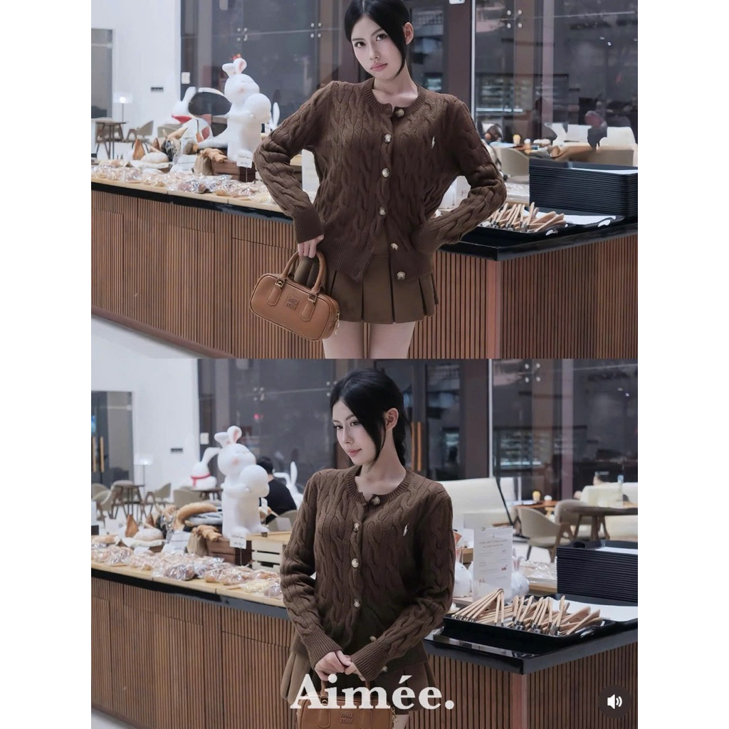 Áo Cadigan Len Thừng Vân Xoắn Thêu Logo Ngựa Aimee • Melanie Studio