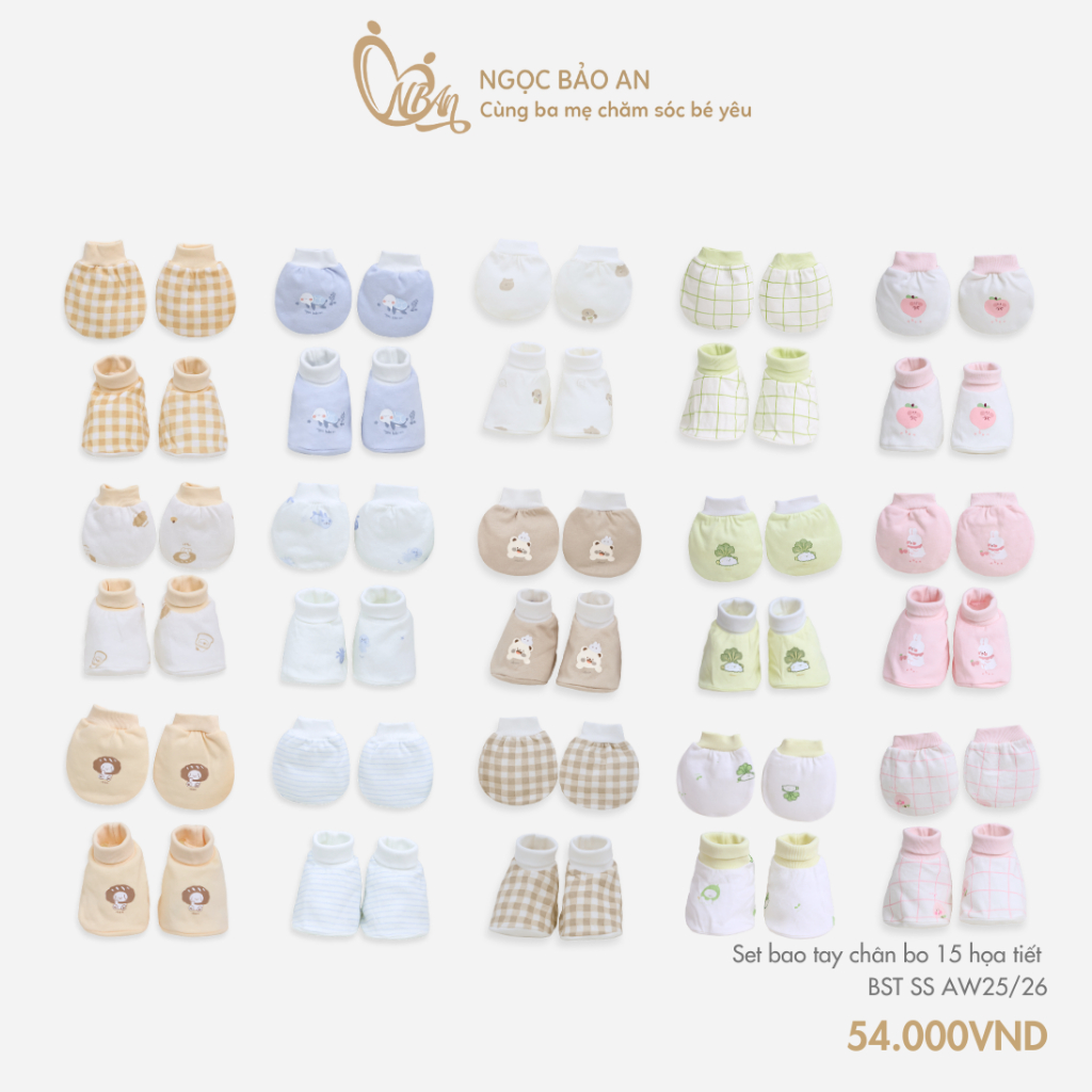 M&B (0-3M) Set bao tay chân bo cho bé sơ sinh chất cotton mềm mịn bảo vệ bé không bị ngấn tay bé BST SS25
