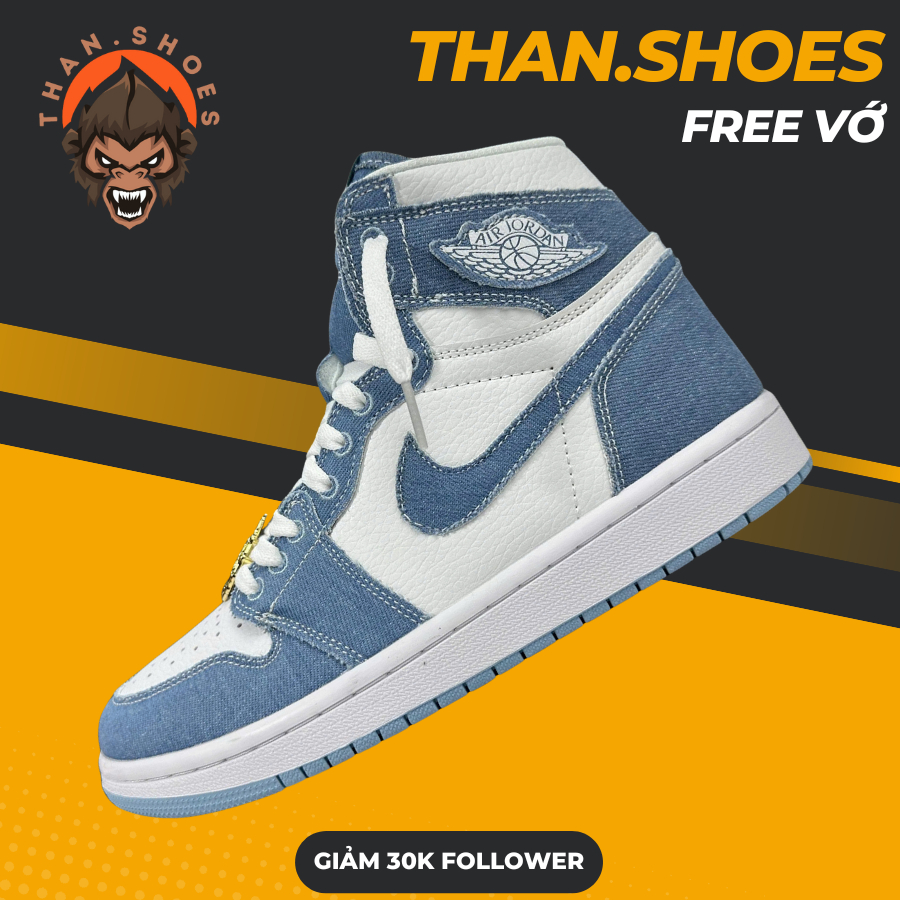 Giày Sneaker 𝓙𝓓1 High Denim Cổ Cao Xanh Jeans - Than.Shoes