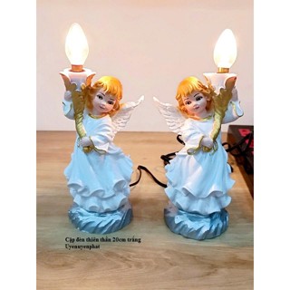  Cặp đèn thờ thiên thần cầm đèn nhiều màu cao 20cm có dây nối sẵn trang trí bàn thờ gia đình công giáo 