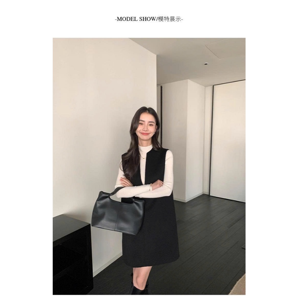 [MAVEN LIN] Đầm len hai mặt tối giản Maven Lin, thích hợp cho mùa Thu/Đông, kiểu dáng vest - màu đen