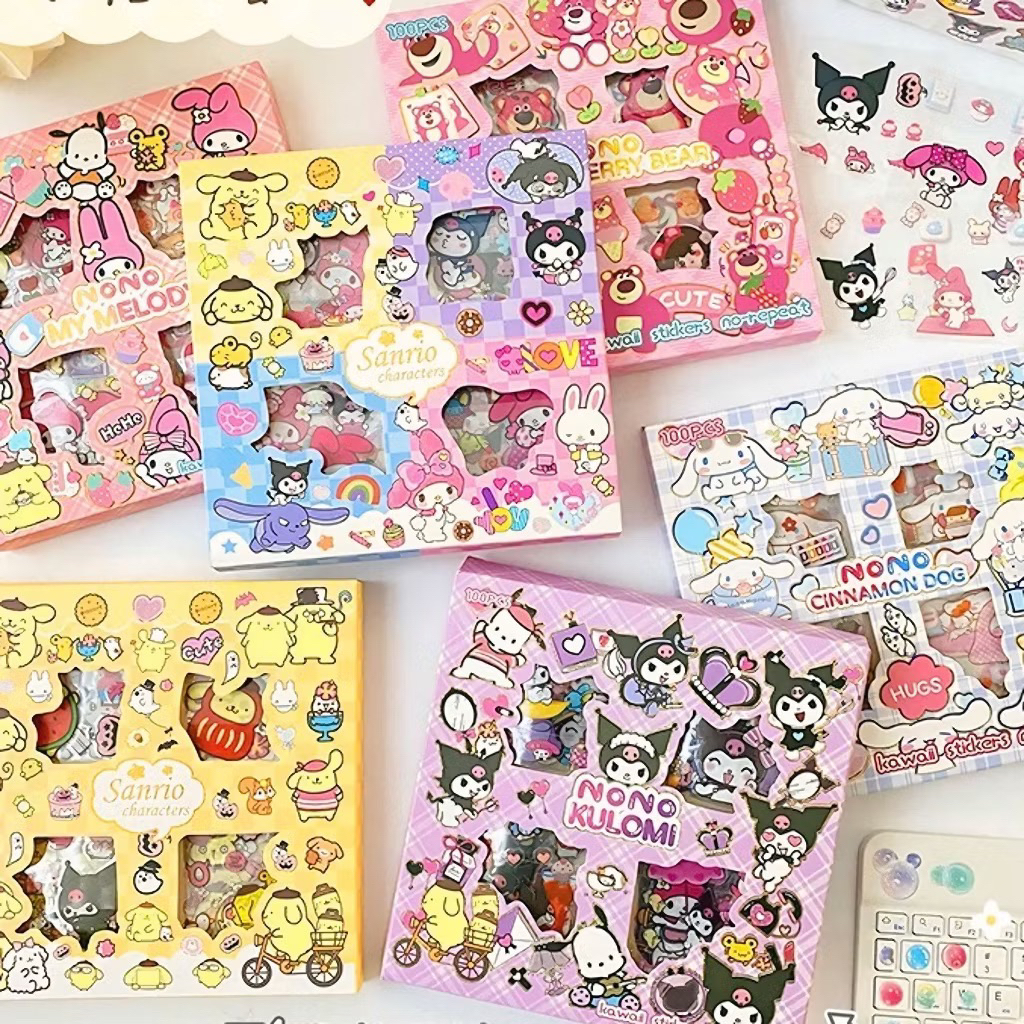 Hộp 100 Tấm Sticker Trang Trí Tập Vở, Bình Nước, Hộp Bút Cute Dễ Thương