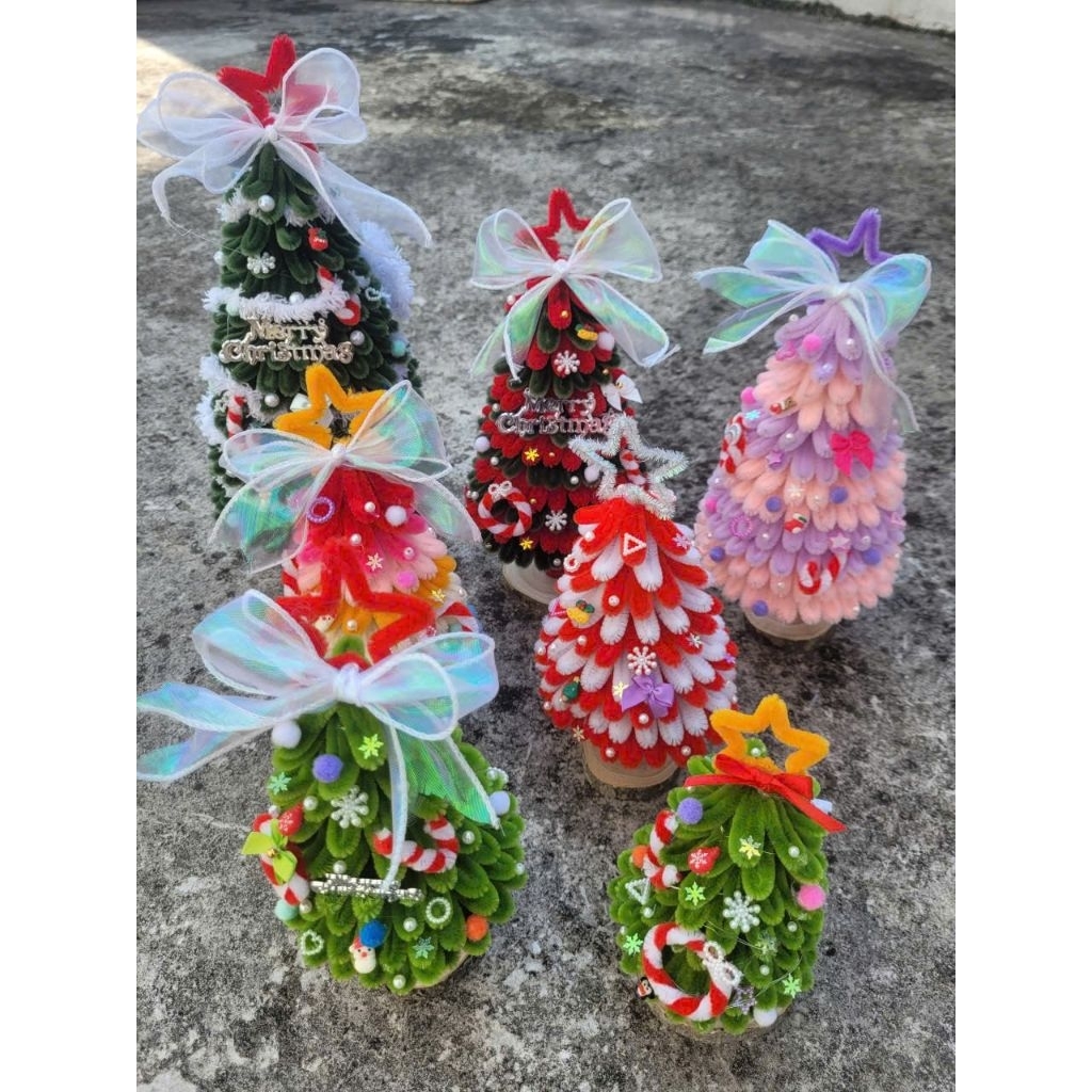 Cây thông kẽm nhung Noel decor trang trí, làm quà tặng( làm sẵn) ( tặng kèm đèn led)