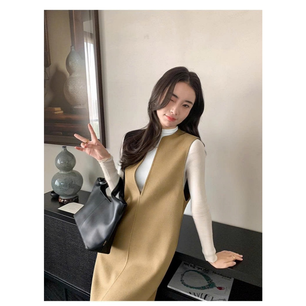 [MAVEN LIN] Đầm len hai mặt tối giản Maven Lin, thích hợp cho mùa Thu/Đông, kiểu dáng vest - màu kak