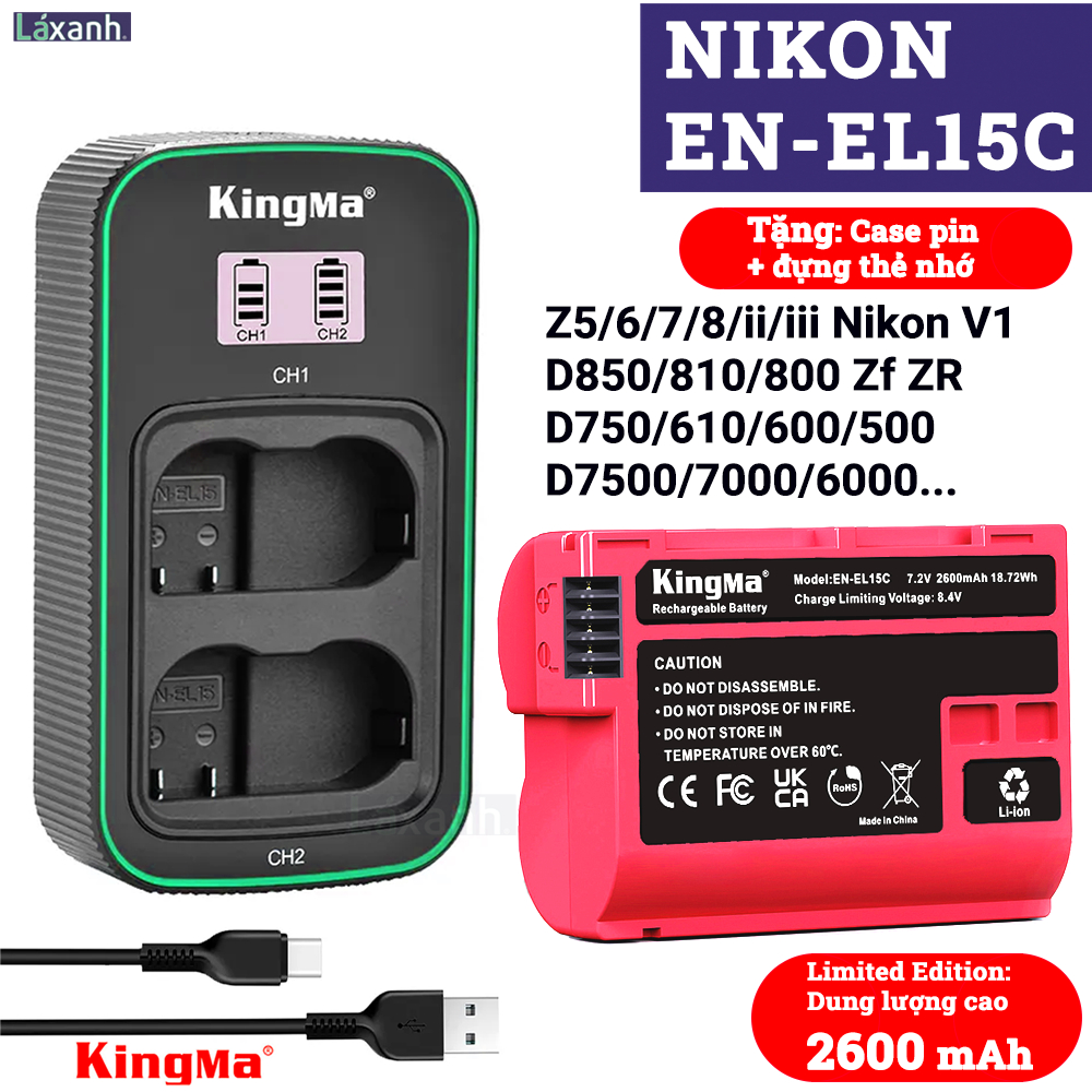 Nikon EN-EL15C 2600mAh | Pin máy ảnh NIKON ZR Z63 Z52 Zf Z8 Z5 Z6 Z7 Z7ii Z6iii V1 D500 D600 D800 D7