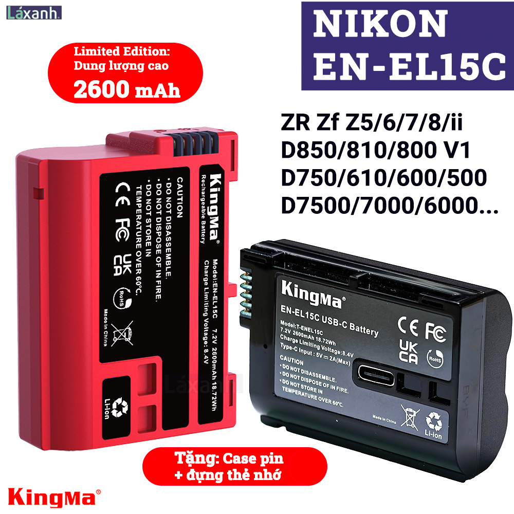 Nikon EN-EL15C 2600mAh Type-C  | Pin máy ảnh sạc trực tiếp Kingma Nikon el15c el15 Z63 Zf Z8 Z52 Z5 