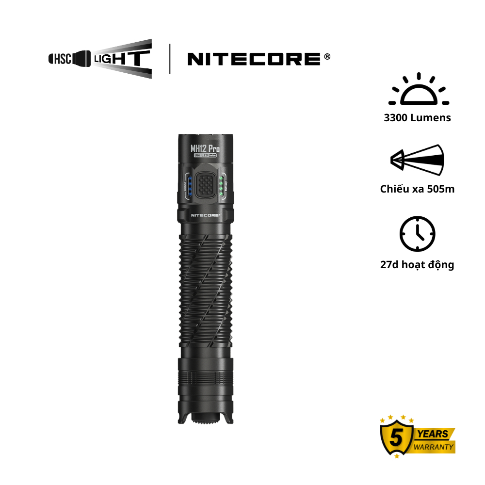 Đèn Pin Nitecore MH12 Pro | LED UHi 40 Thế Hệ Mới, 3300lm | Chiếu Xa 505m, Pin 21700 5000mAh