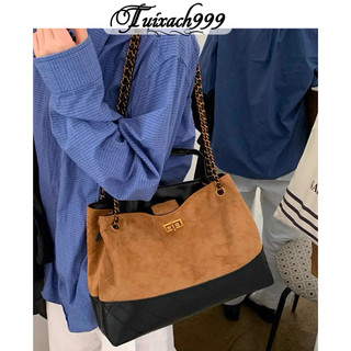   QC L1  Túi xách nữ đeo vai cỡ lớn size 34cm chất da lộn thu đông 2025 | Túi tote phong cách Hàn Quốc 