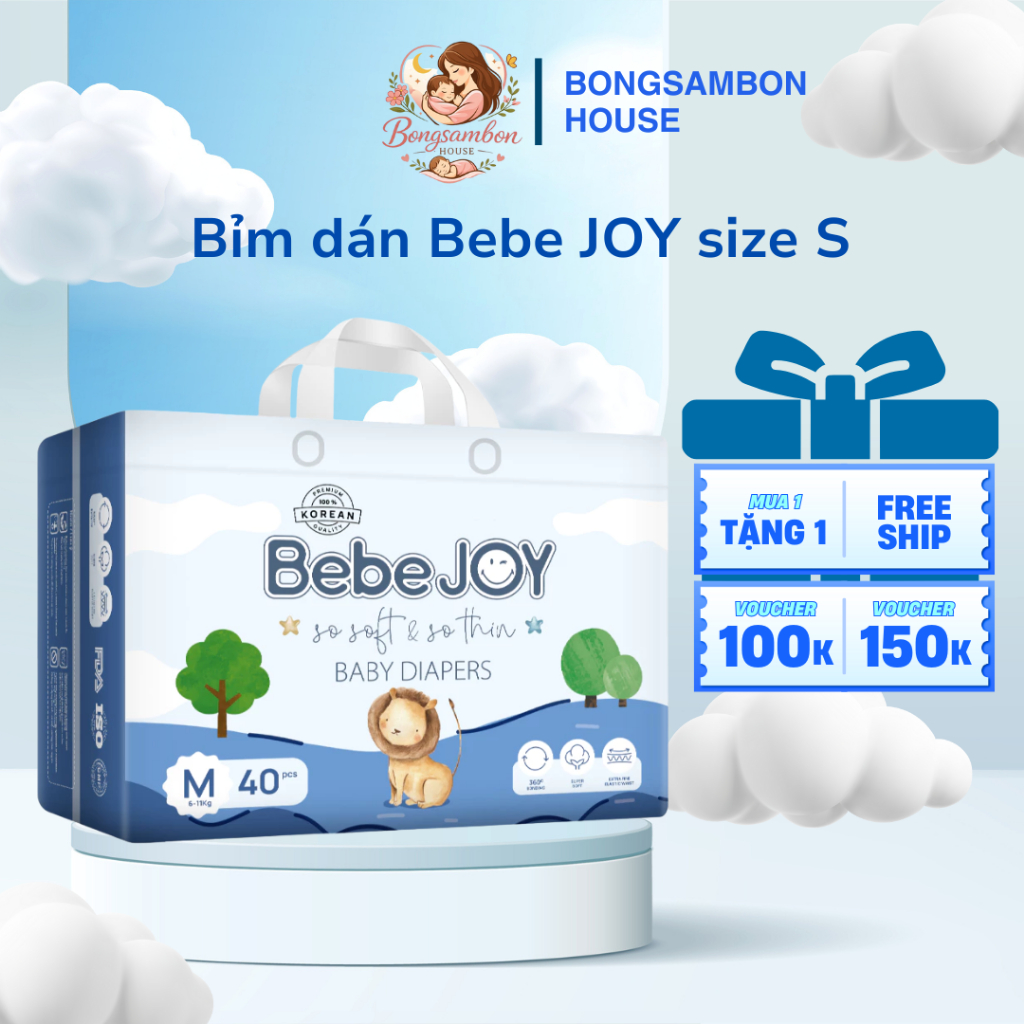 Bỉm dán BebeJOY size S 4-8kg - 42 miếng  - BONGSAMBON HOUSE