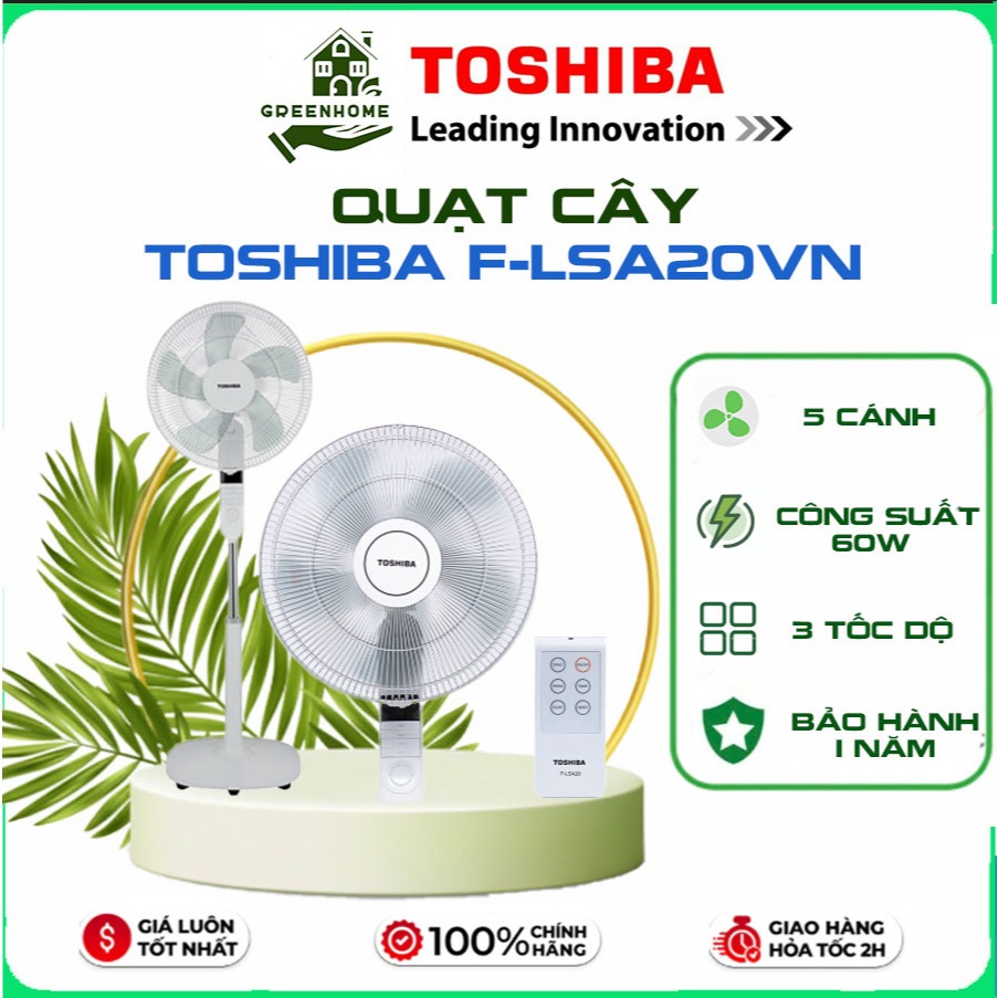 Quạt Cây Toshiba F-LSA20VN, Có Điều Khiển, Hẹn Giờ 12 Tiếng, 5 Cánh, 3 Chế Độ, Hàng Chính Hãng
