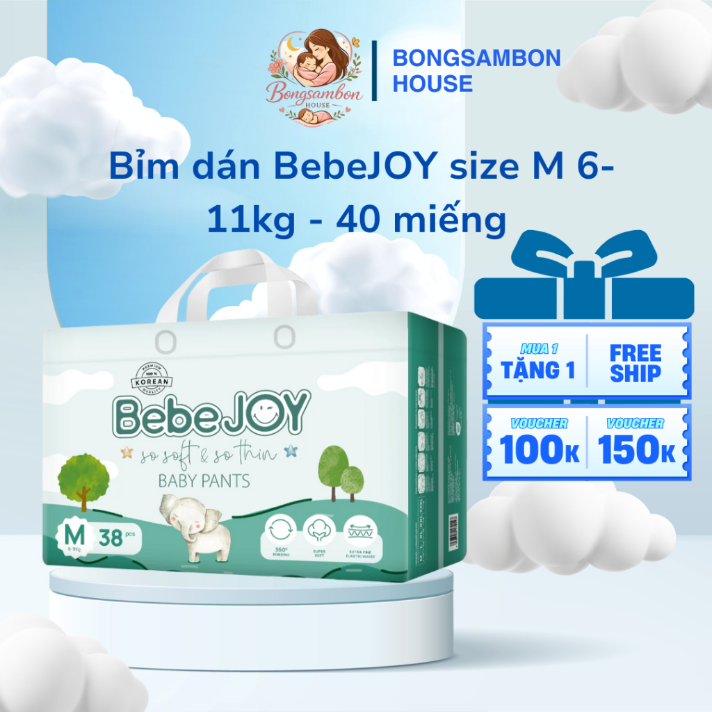 Bỉm dán BebeJOY size M 6-11kg - 40 miếng  - BONGSAMBON HOUSE