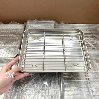 Khay Nướng inox Kèm Vỉ Hấp Chất Liệu inox  Dày Dặn Hình Chữ Nhật )