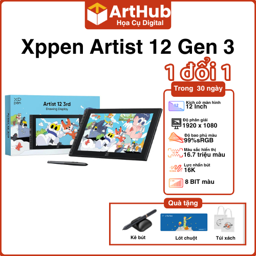 Bảng Vẽ Màn Hình XPPen Artist 12 Gen 3 Kích Thước 12 Inch Độ Phủ Màu 99%sRGB Đồ Họa Thiết Kế