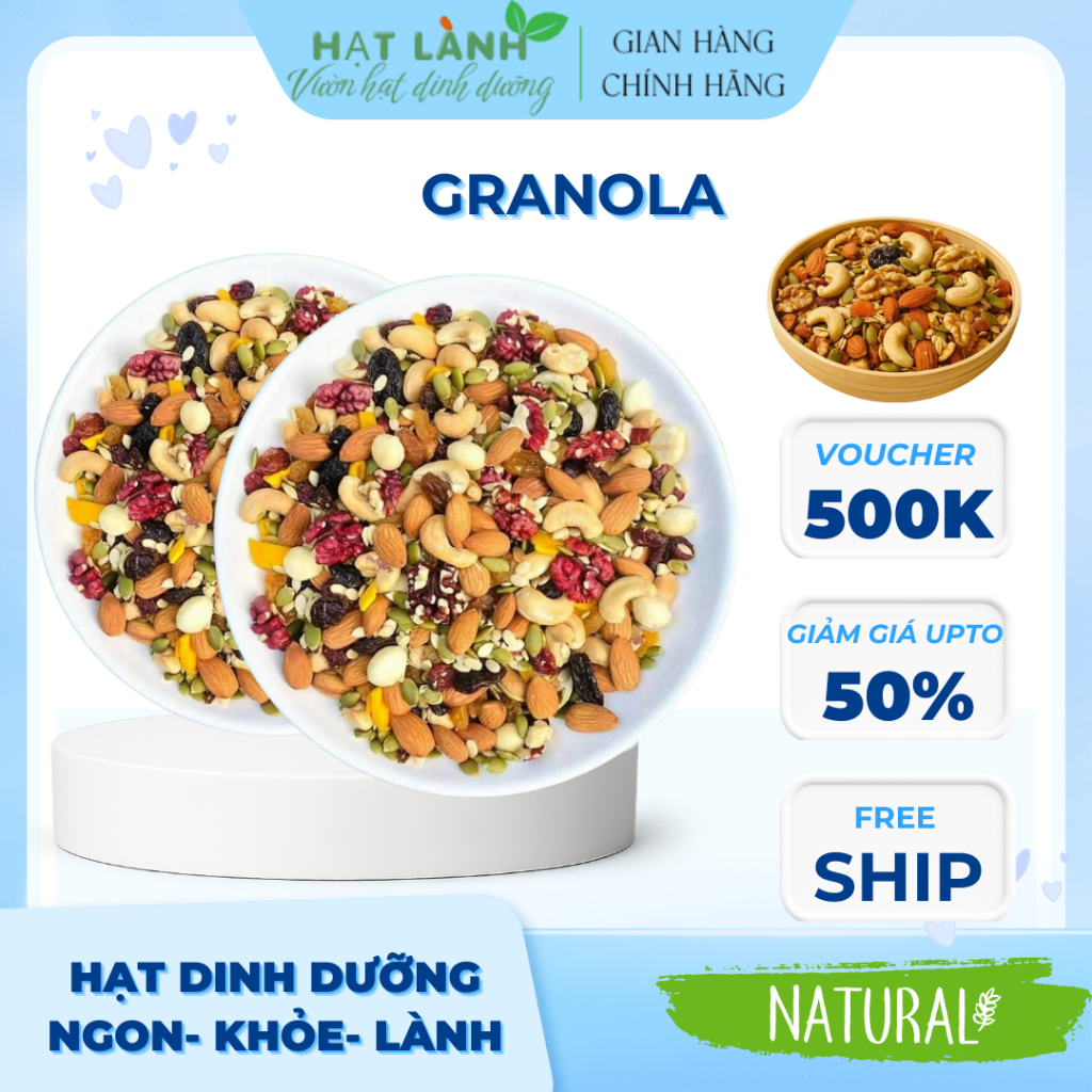 500Gr hạt dinh dưỡng Mix 5-6 loại hạt dinh dưỡng cho bà bầu, granola ăn kiêng nguyên vị không tẩm ướ