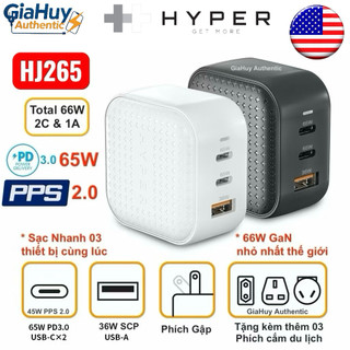 Củ sạc nhanh hyperjuice hj265 66w gan 2c-1a pd/pps 2.0 65w