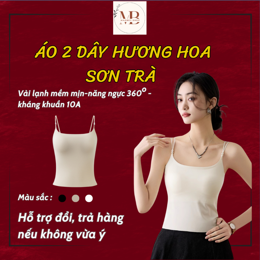 Áo 2 Dây Ngọc Trai Hương Hoa Sơn Trà MAOBEI - Công Nghệ Mát Lạnh, Vải Cotton Kháng Khuẩn 10A