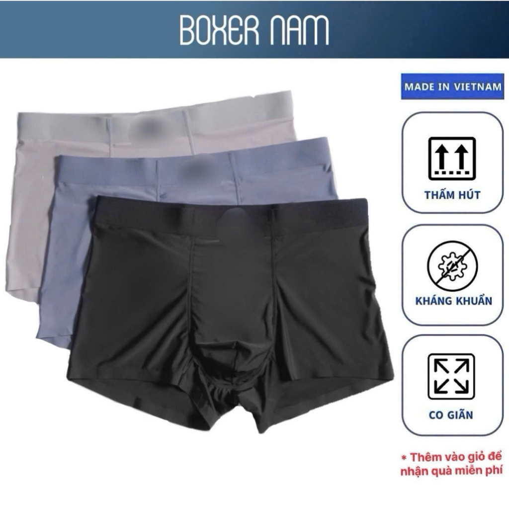 Combo 3 Quần Lót Nam Sịp Đùi Boxer Coolmax Lụa Băng Dáng Trunk Khử Mùi Kháng Khuẩn Boxer nam