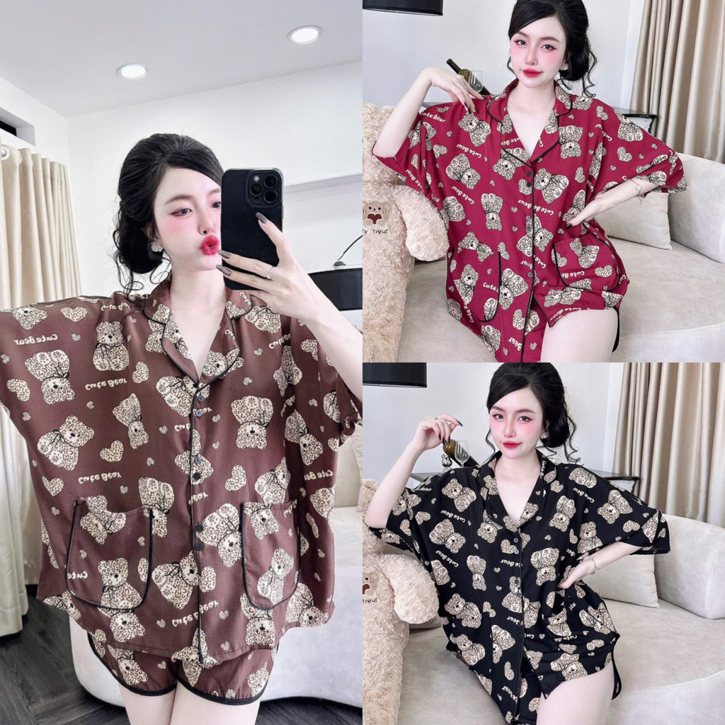 Bigsize 45-100kg Đùi đồ ngủ đồ bộ cánh dơi áo to , pijama mặc nhà chất lụa hàn ,lụa xốp mềm mát