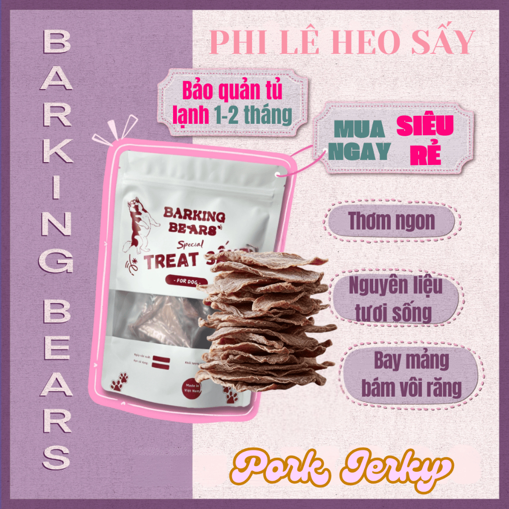 [Barking Bears] Gói 50-250gr File Heo Sấy Giòn Giàu Protein Sạch Răng Bay Mảng Bám Cho Chó