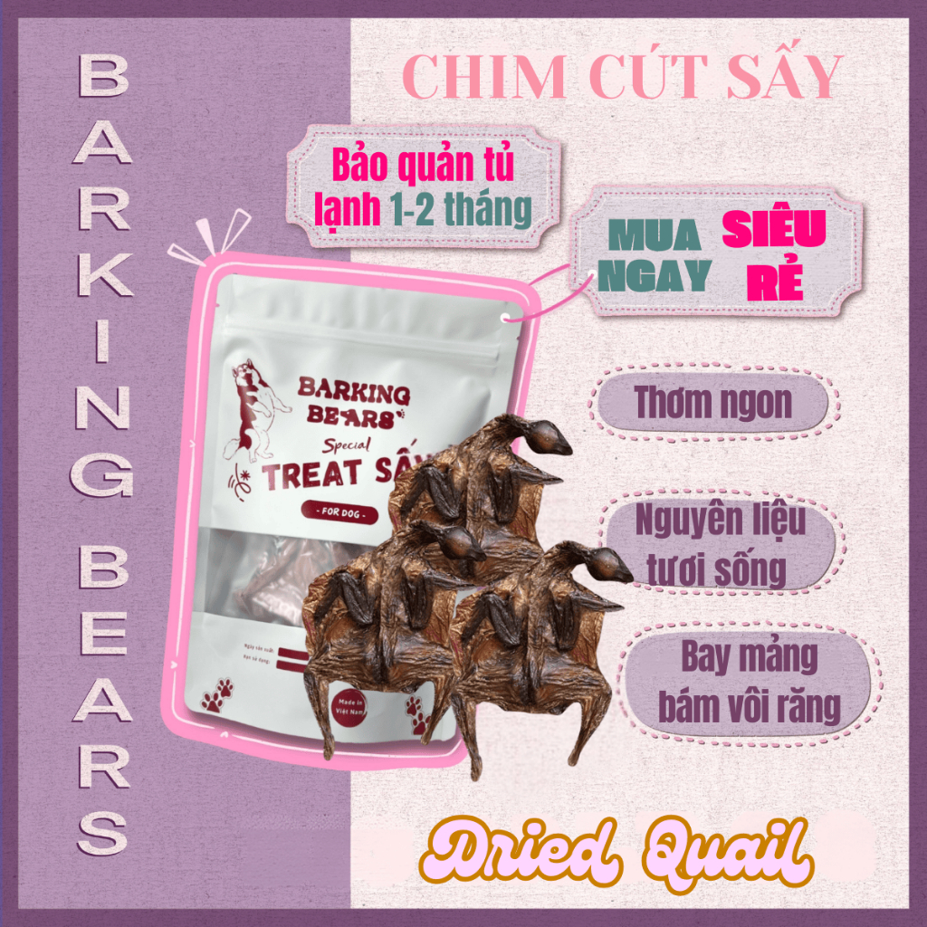 [Barking Bears]  Bánh Thưởng Cho Chó Chim Cút Sấy Giòn Giàu Protein Sạch Răng Bay Mảng Bám