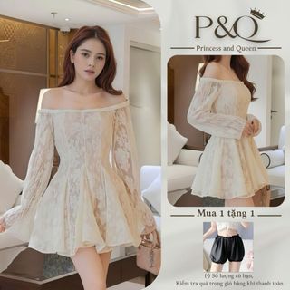  Đầm váy xoè mini trên đầu gối vải ren cao cấp dài tay đi chơi dự tiệc đi biển dạo phố | PandQ vd96 