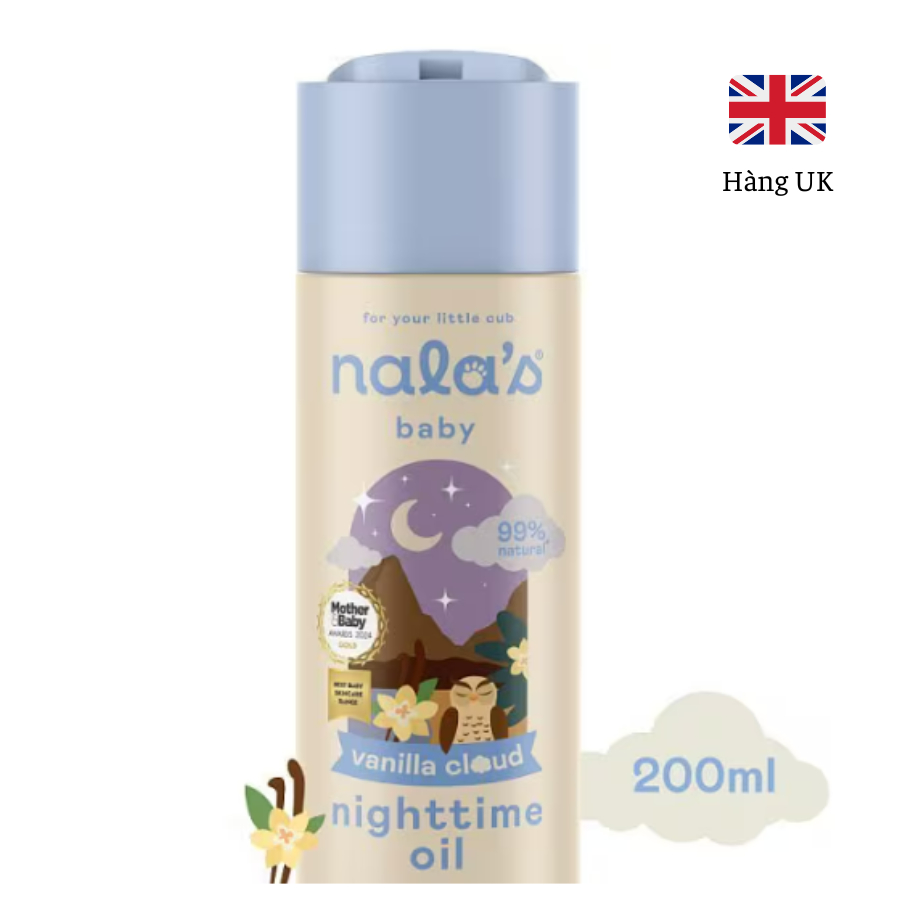[UK] Dầu dưỡng ẩm cho em bé Baby Oil 200ml Vanilla Cloud - Nala's Baby Nighttime Oil