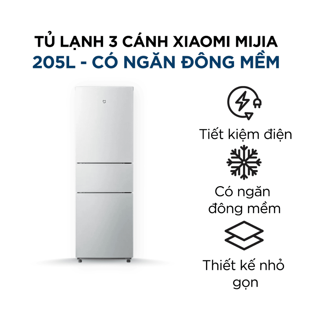 Tủ lạnh 3 cửa Xiaomi Mijia 205L 2025- Có ngăn đông mềm