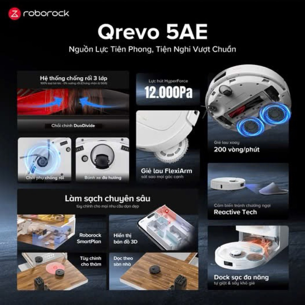 [Roborock] Roborock Qrevo 5AE - Bản quốc tế - Tặng 4 giẻ lau, 2 túi rác