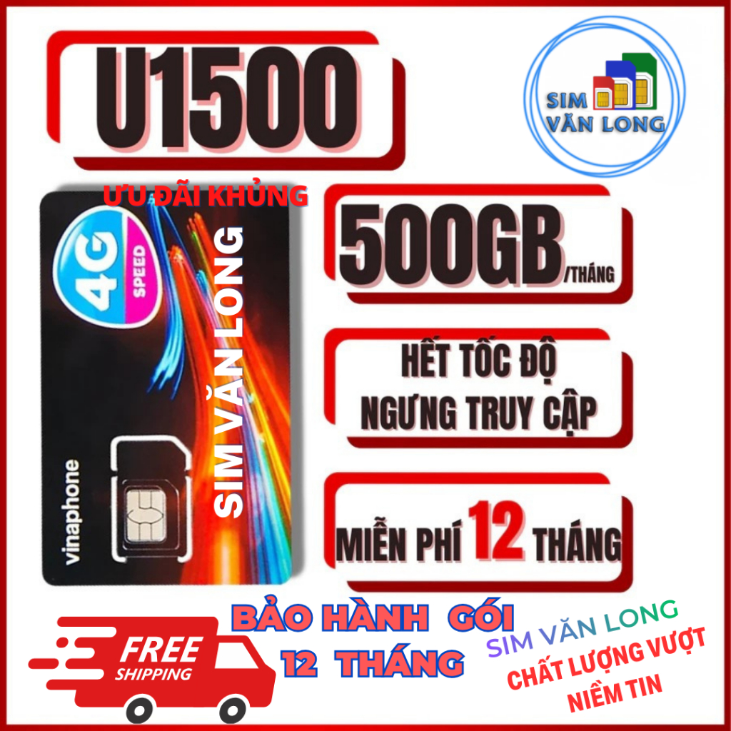SIM 4G Vinaphone Miễn Phí 1 Năm – Không Cần Nạp Tiền | Gói U1500,  – Bảo Hành 12 Tháng