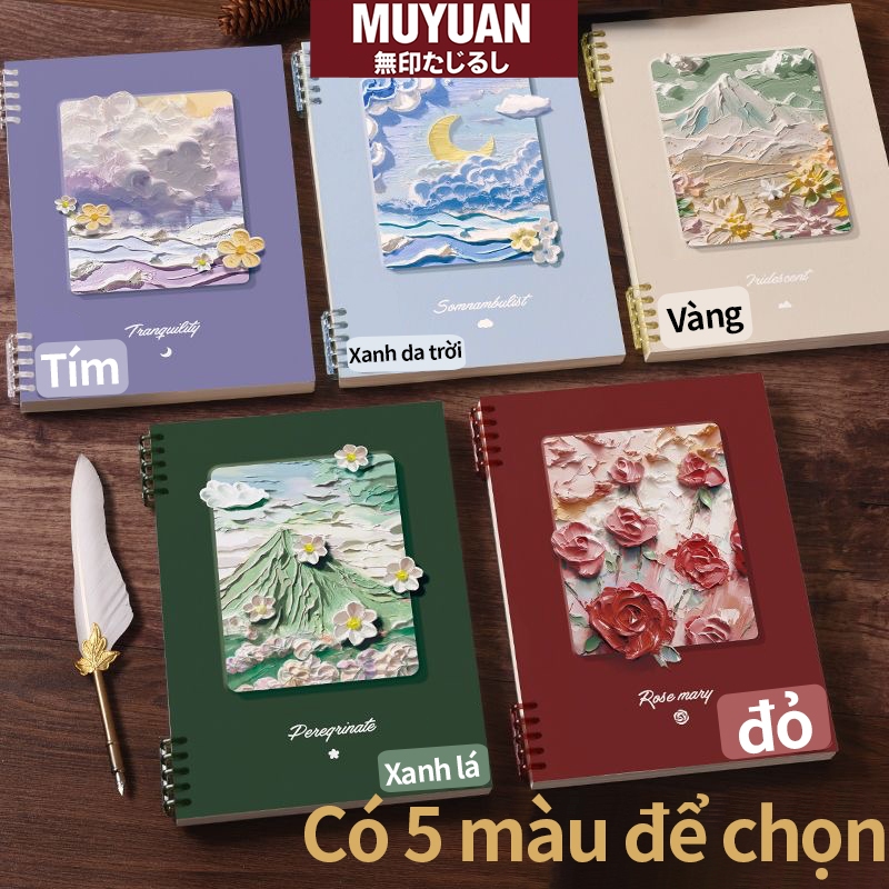 Sổ Gáy Rời A5/B5 120 Trang Giấy Dày – Phong Cách Tranh Sơn Dầu, Bìa Chống Nước